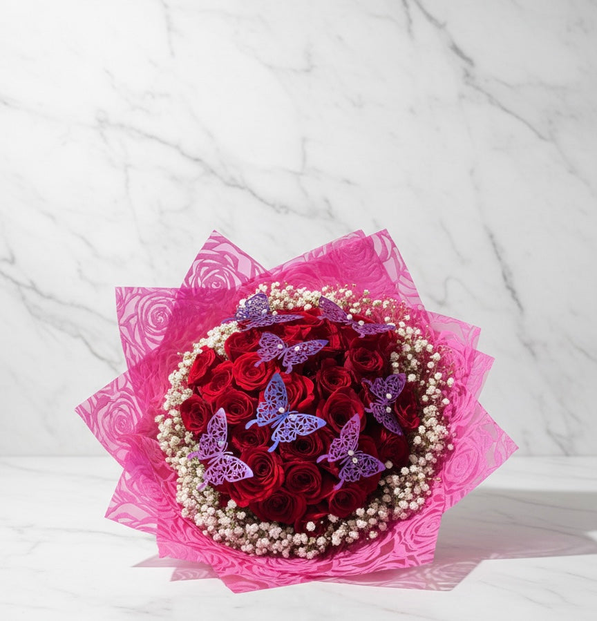 Accessorized (3) Dozen Red Rose Bouquet